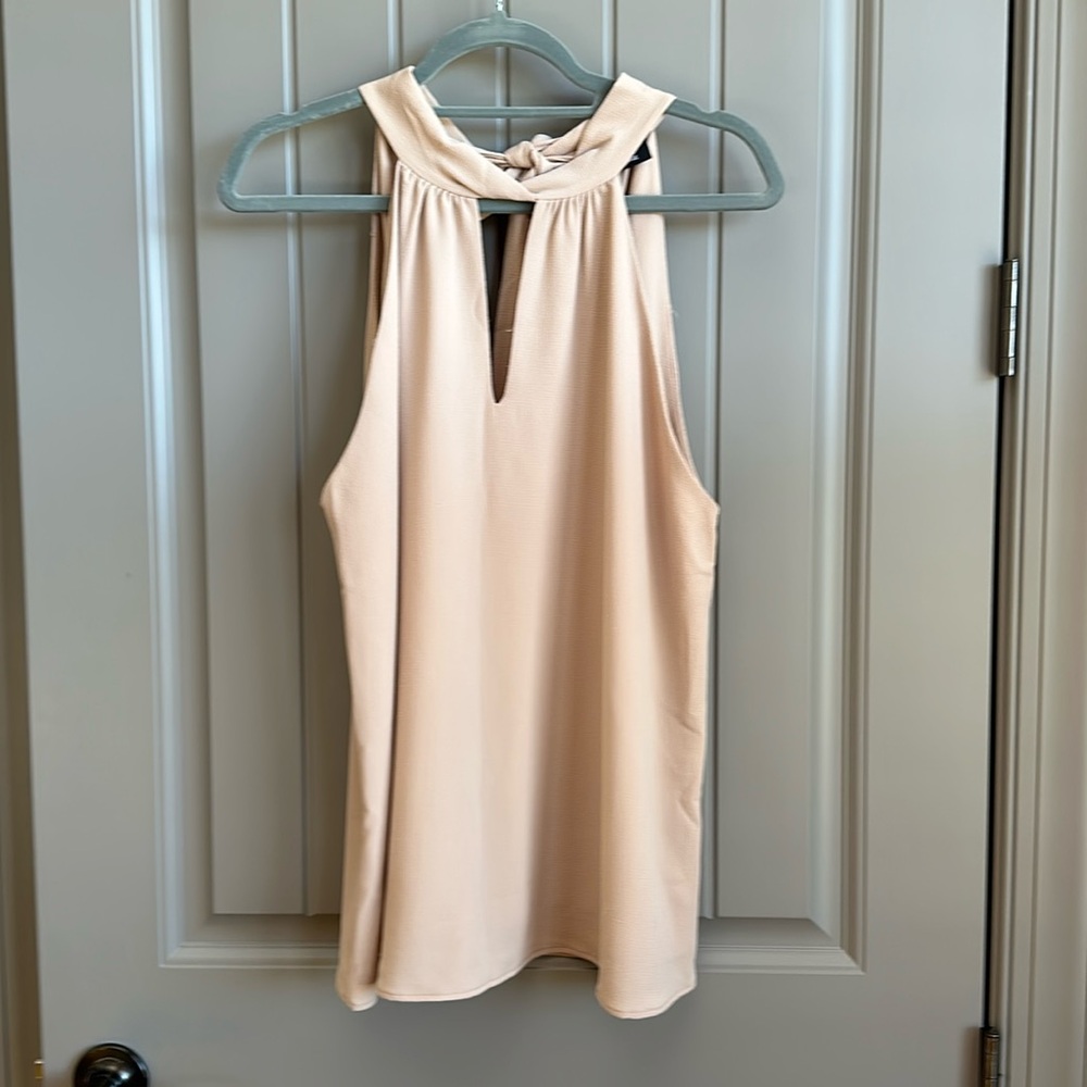 Silky tie back high neck tank top blouse